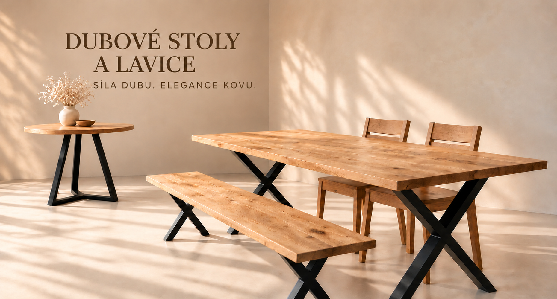 Banner - Stoly a lavice s kovovou podnoží
